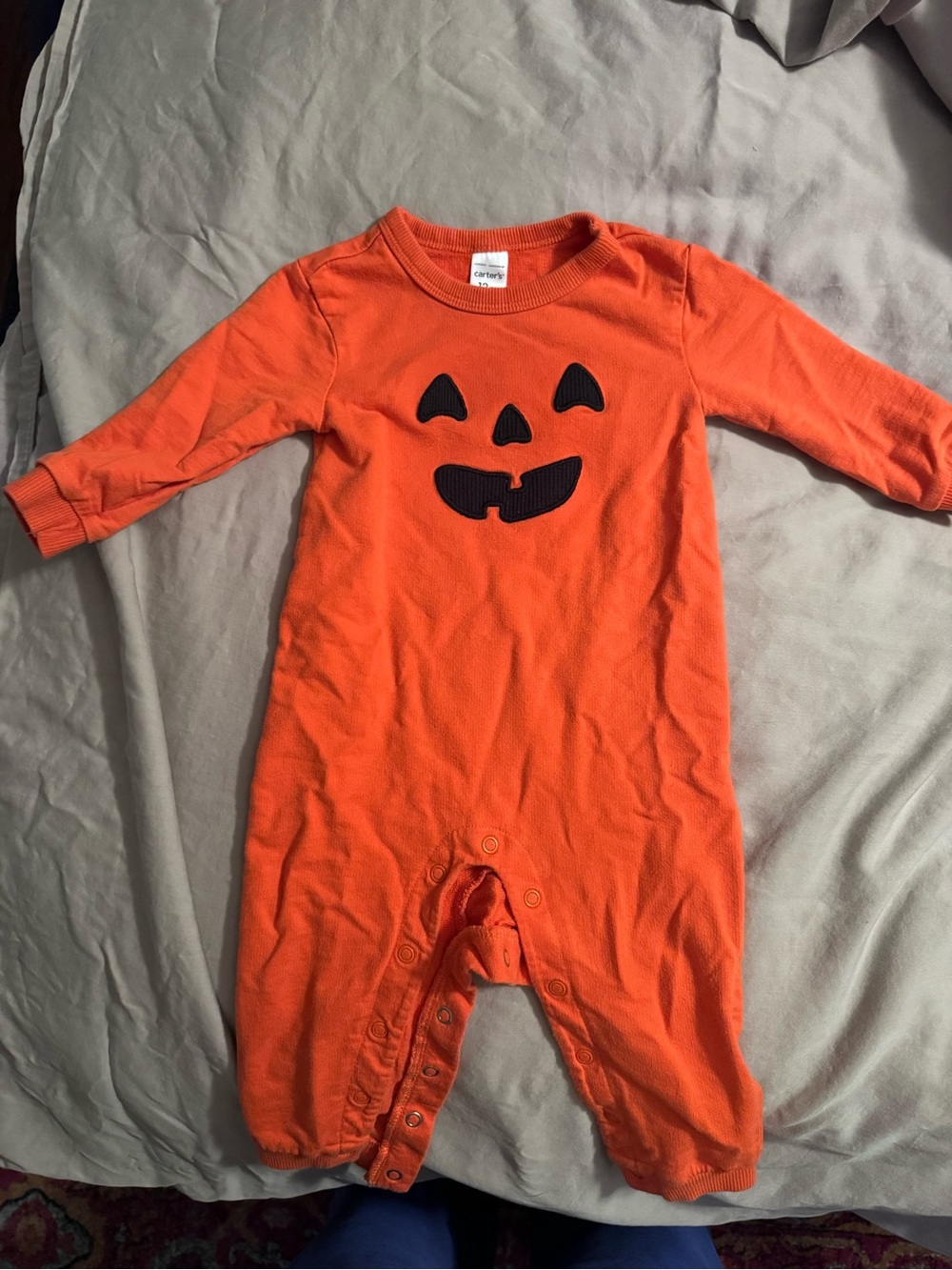 Carter's Orange Pumpkin Face Long-Sleeve One-Piece